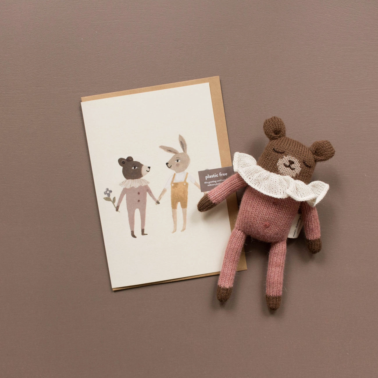 Main Sauvage Knitted Soft Toy - Teddy - Rose Pyjamas