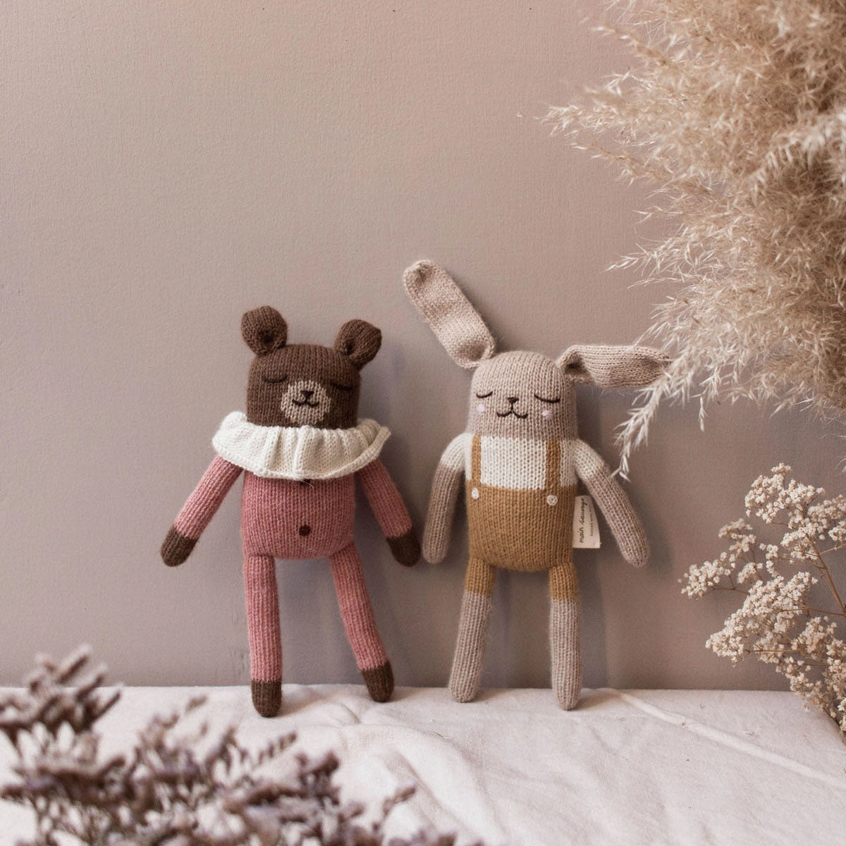 Main Sauvage Knitted Soft Toy - Teddy - Rose Pyjamas