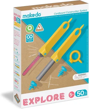 Makedo Explore | Upcycled Cardboard Construction Toolkit in Small Toolbox (50 Pieces) | STEM   STEAM Educational Toys for at Home Play   Classroom Learning | Reusable Tools for Boys and Girls Age 5 