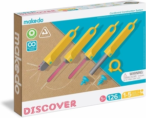 Makedo Discover | 126 Piece Cardboard Construction Toolbox for 1-5 Makers | STEM and STEAM Educational Toys for Kids | at Home Play   Classroom Learning | Reusable Tools for Boys and Girls Age 5 