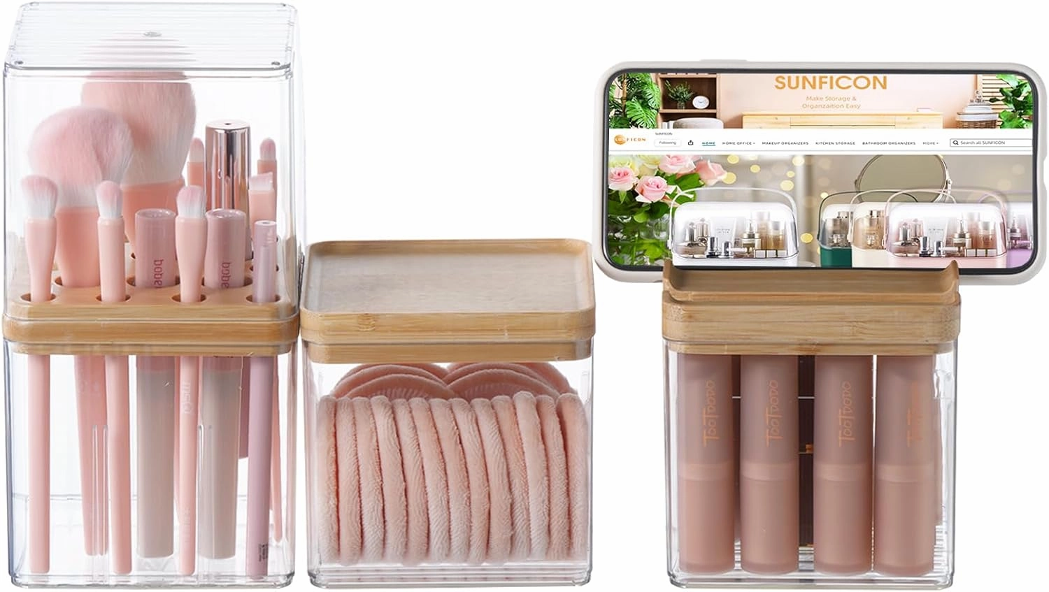 Makeup Brush Holder Comb with Cover Makeup Containers Organizers Set Makeup Holder Box Cosmetic Case With Lid Waterproof Dustproof Beauty Skincare Organizer Bathroom Vanity Countertop,Gift,Clear，3PCS