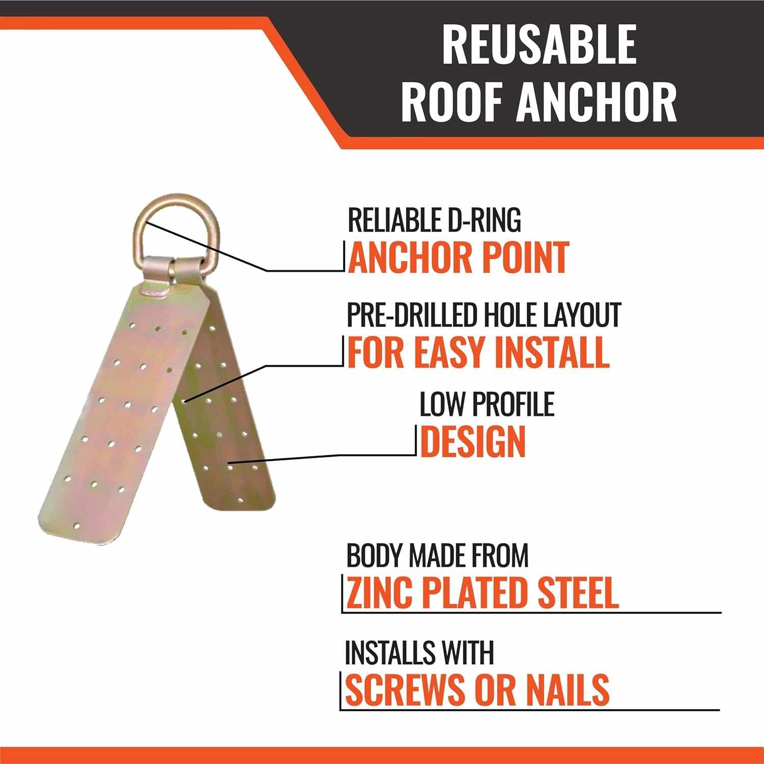 Malta Dynamics Reusable Roof Anchor with Included Fasteners, Easy to Install for Roof Safety, OSHA/ANSI Compliant, Butterfly Anchor Point (4)
