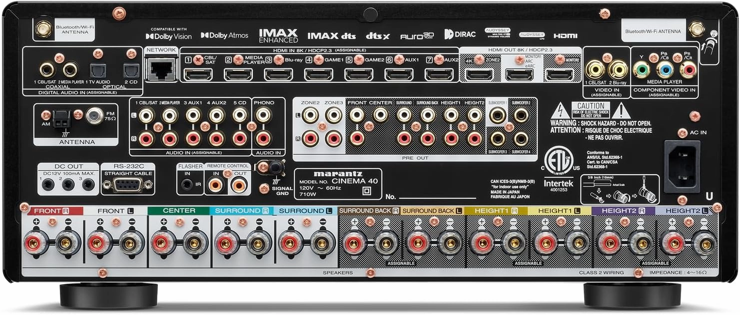 Marantz Cinema 40 9.4-Ch Receiver (125W X 9) - 4K/120 and 8K Home Theater Receiver (2022 Model), Built-in Bluetooth, Wi-Fi & HEOS Multi-Room, Supports Dolby Atmos, DTS:X Pro, IMAX Enhanced & Auro 3D
