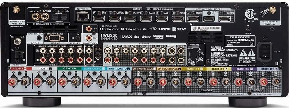 Marantz Cinema 50 9.4-Ch Receiver (110W X 9) - 4K/120 and 8K Home Theater Receiver (2022 Model), Built-in Bluetooth, Wi-Fi & HEOS Multi-Room, Supports Dolby Atmos, DTS:X Pro, IMAX Enhanced & Auro 3D