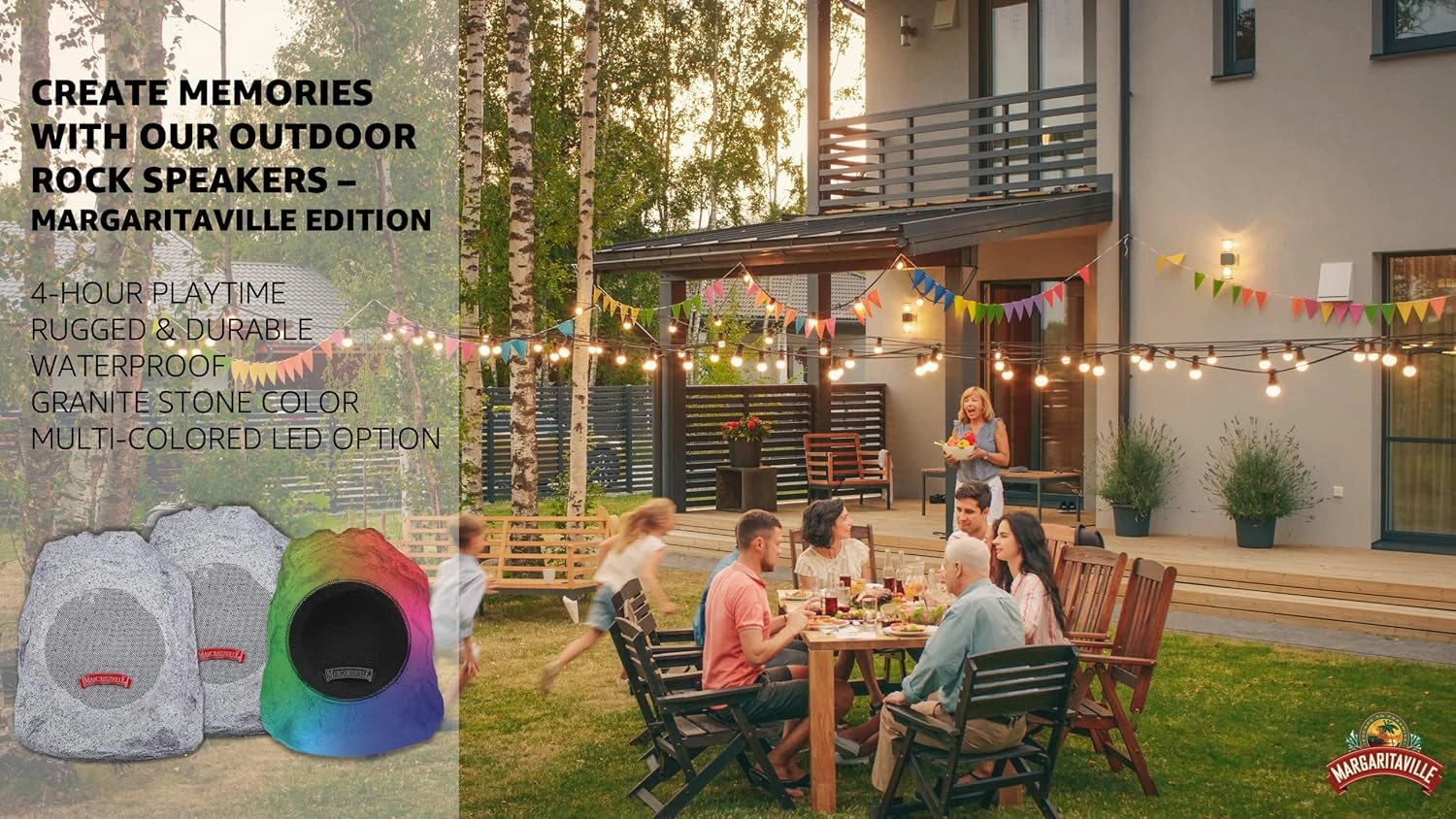 Margaritaville Outdoor Rock Bluetooth Wireless Speaker | Durable Bluetooth Speakers, Fantastic Yard or Patio Decor, IPX-4 Waterproof Rated, Granite Grey “On The Rock