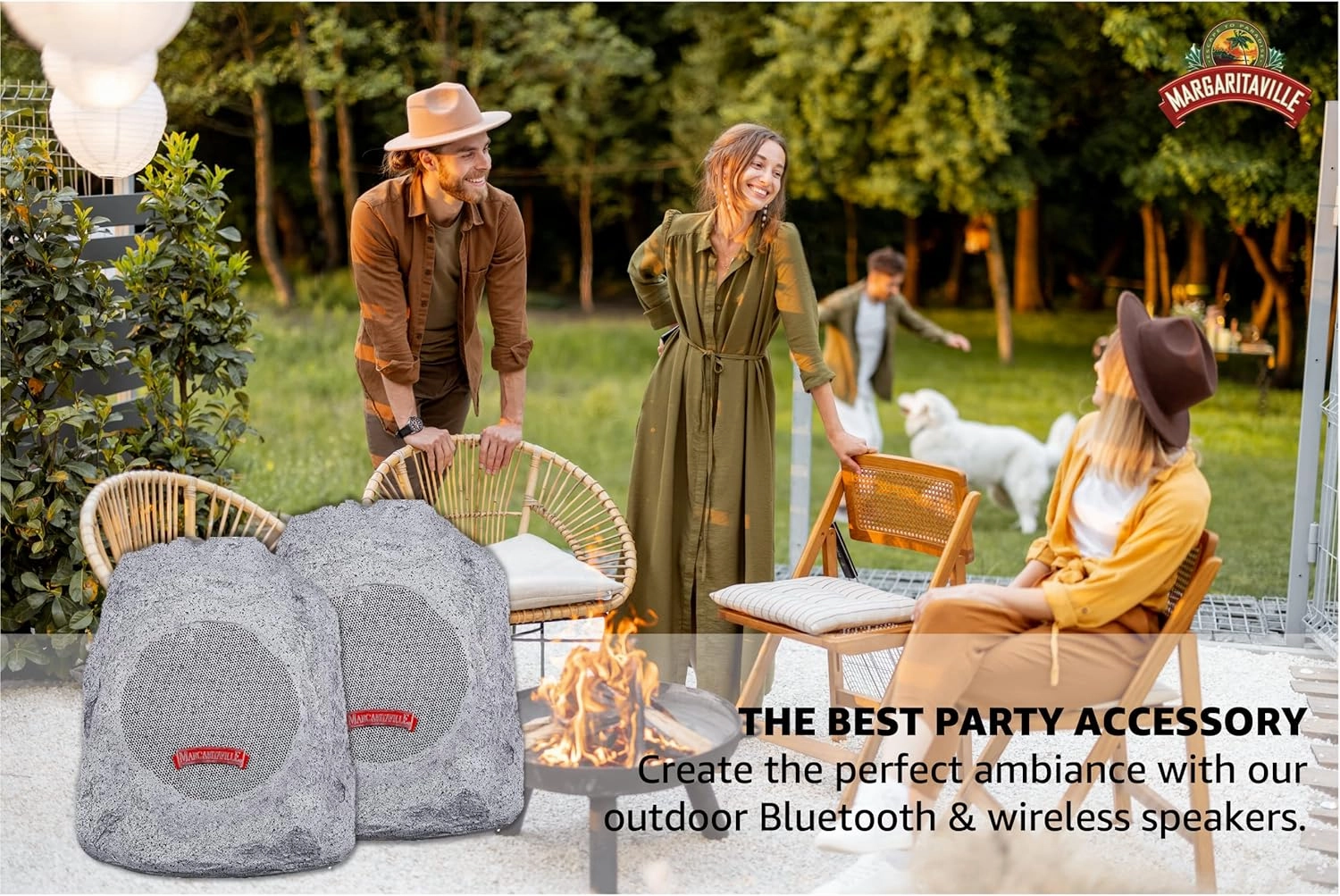 Margaritaville Outdoor Rock Bluetooth Wireless Speaker | Durable Bluetooth Speakers, Fantastic Yard or Patio Decor, IPX-4 Waterproof Rated, Granite Grey “On The Rock