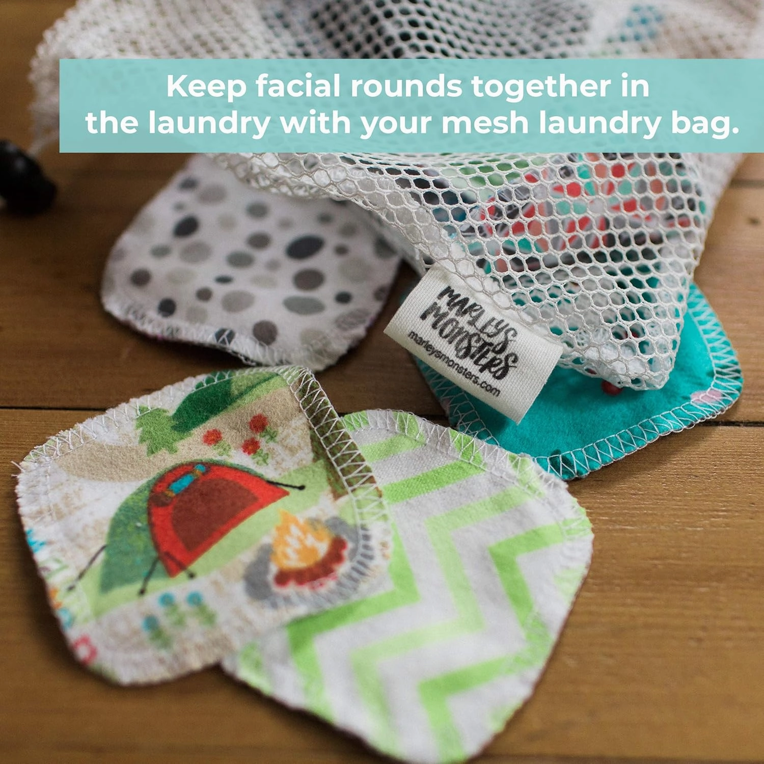 Marley's Monsters Facial Rounds 20 Count Pack   Laundry Bag - Soft and Reusable Organic Cotton Rounds (Organic Natural)