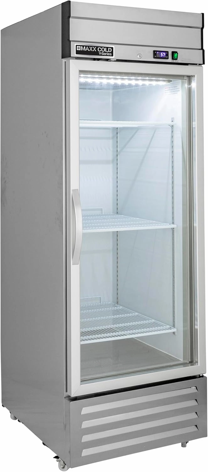 MAXX Cold V-Series 1 Glass Door Reach-In Refrigerator, Bottom Mount, 27" W, 19 cu. ft. Storage Capacity, in Stainless Steel (MVR-23GDHC)