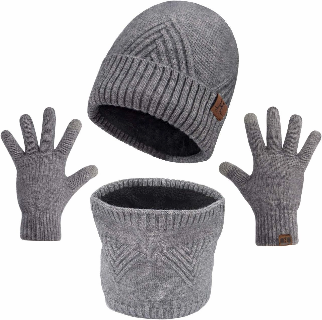 MAYLISACC Winter 3Pcs in 1 Warm Thick Knit Beanie Hat Long Scarf and Touchscreen Driving Gloves Set for Men