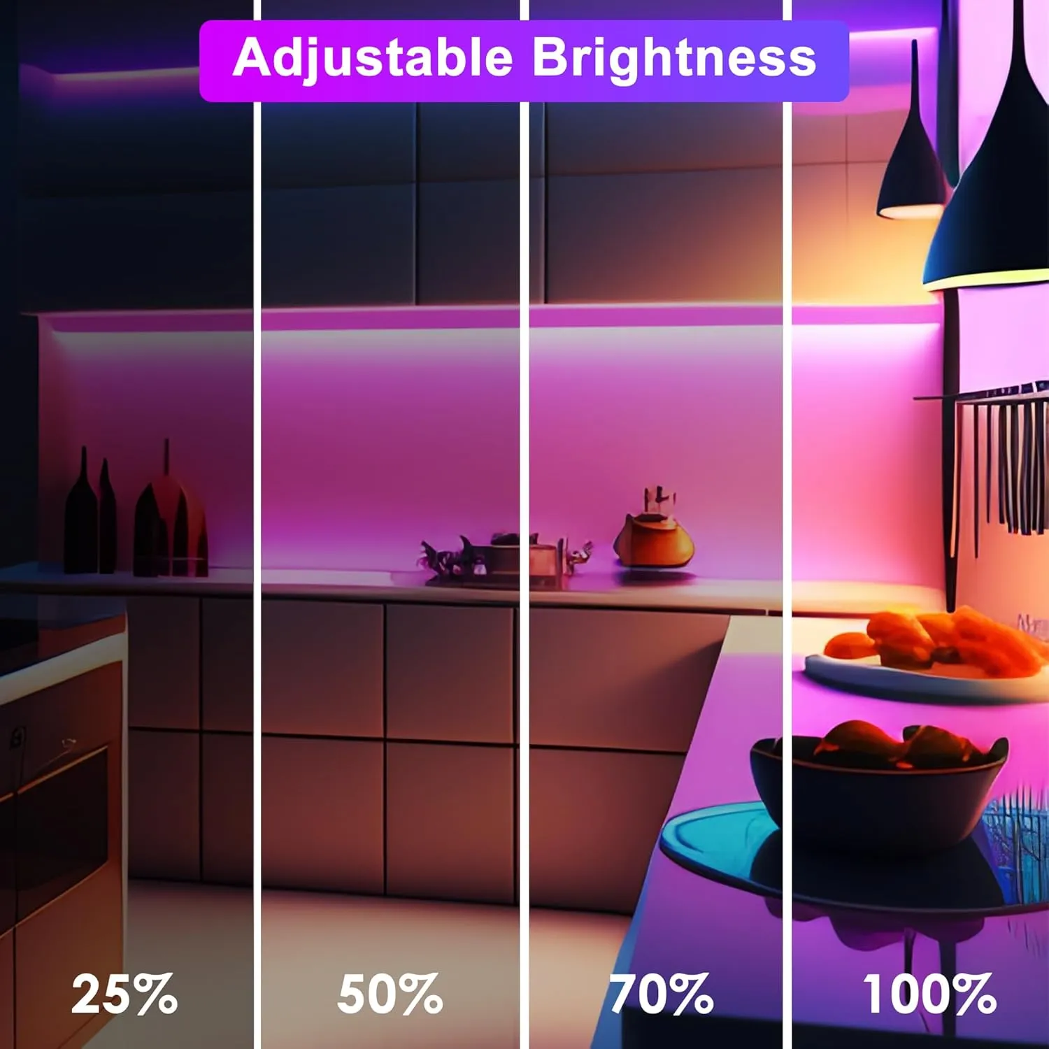 maylit Smart Under Cabinet Lights Plug in, 6 Pcs 12 Inch Ultra Thin Under Cabinet Lighting, Multicolor Under Counter Lights for Kitchen, Dimmable Mood Light for Cabinet, Counter, Workbench