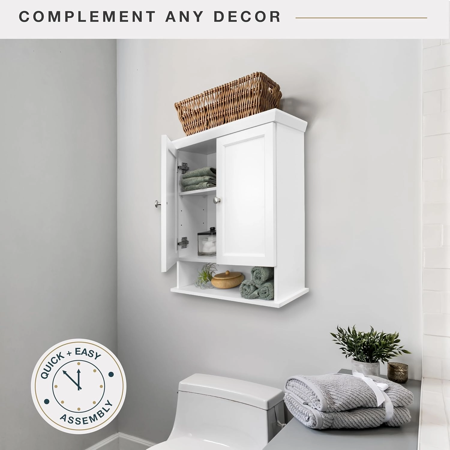 MCS 23x26 White Medicine Cabinet Organizer, Wall Mounted Bathroom Cabinet for Over-The-Toilet Storage, Bathroom Furniture & Restroom Organizer