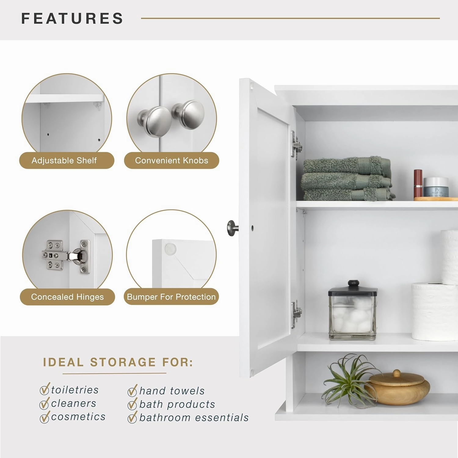 MCS 23x26 White Medicine Cabinet Organizer, Wall Mounted Bathroom Cabinet for Over-The-Toilet Storage, Bathroom Furniture & Restroom Organizer