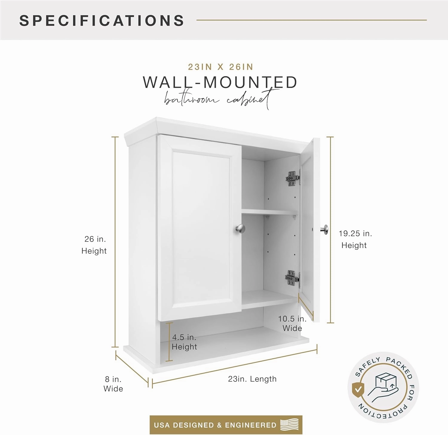 MCS 23x26 White Medicine Cabinet Organizer, Wall Mounted Bathroom Cabinet for Over-The-Toilet Storage, Bathroom Furniture & Restroom Organizer