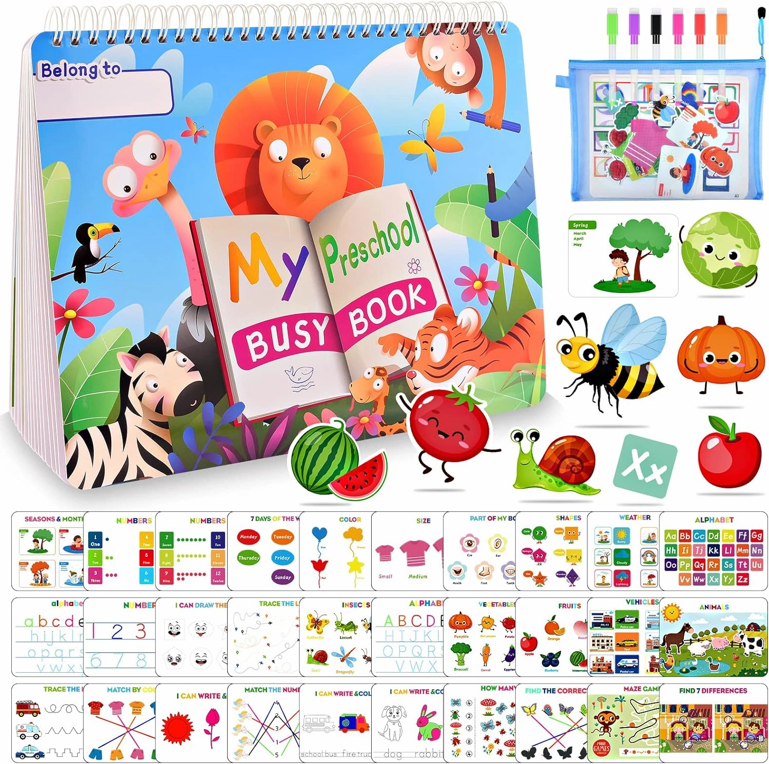 MDINGTD Busy Book for Toddlers, 30 Themes Montessori Preschool Learning Activities Kids Toys Birthday Xmas Gifts for 3-5 Year Olds Boys Girls Early Educational Toys Age 3-5 Autism Learning Materials