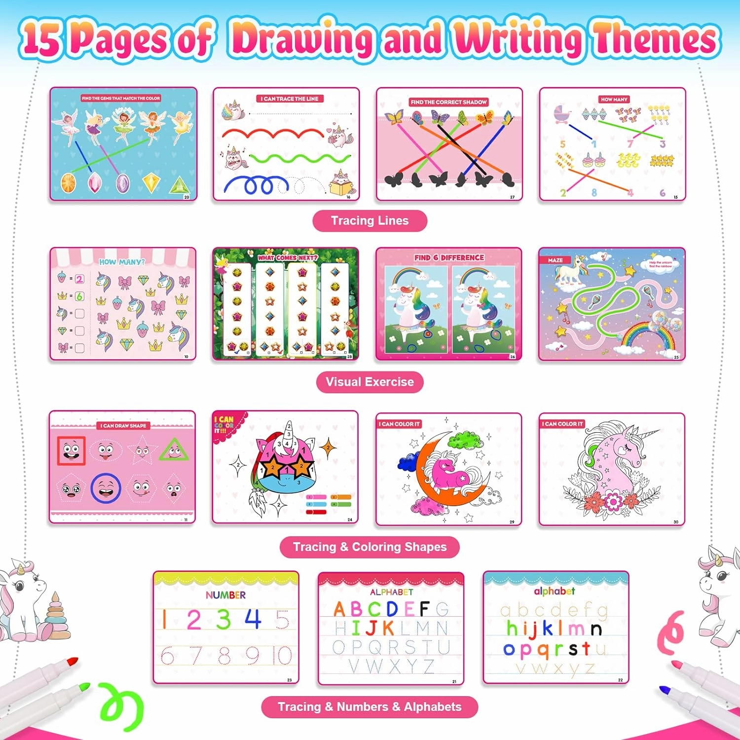 MDINGTD Kids Toys Montessori Toys for Toddlers, Unicorns Gifts for Girls Age 3-5 30 Themes Busy Book for Kids Preschool Educational Learning Toys for 3-5 Year Olds Girls Preschool Learning Activities