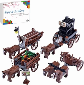 Medieval Figures Carriage Building Kit - Medieval Style War Horse Set Building Blocks - Carriage Chariot Bricks Model for Minifigures