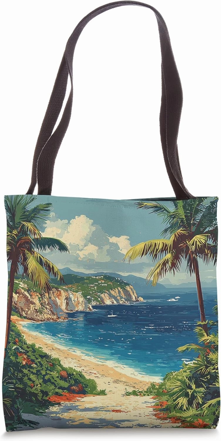 Mediterranean Coastline Vintage Landscape Graphic Tote Bag