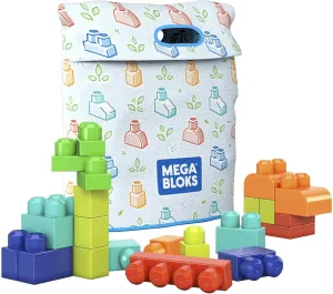 MEGA Bloks Fisher-Price Toddler Blocks Toys Set, Build ‘n Play Bag with 60 Plant-Based Pieces and Storage, Blue, Ages 1  Years