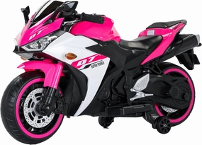MEGHNA Kids Ride On Motorcycle 12V Electric Battery Powered for Kids Ages 3-8 Years with LED Light Tire Wide PU Seat Electric Motorcycle with Training Wheel for Boys Girls Toy Gifts (Pink)