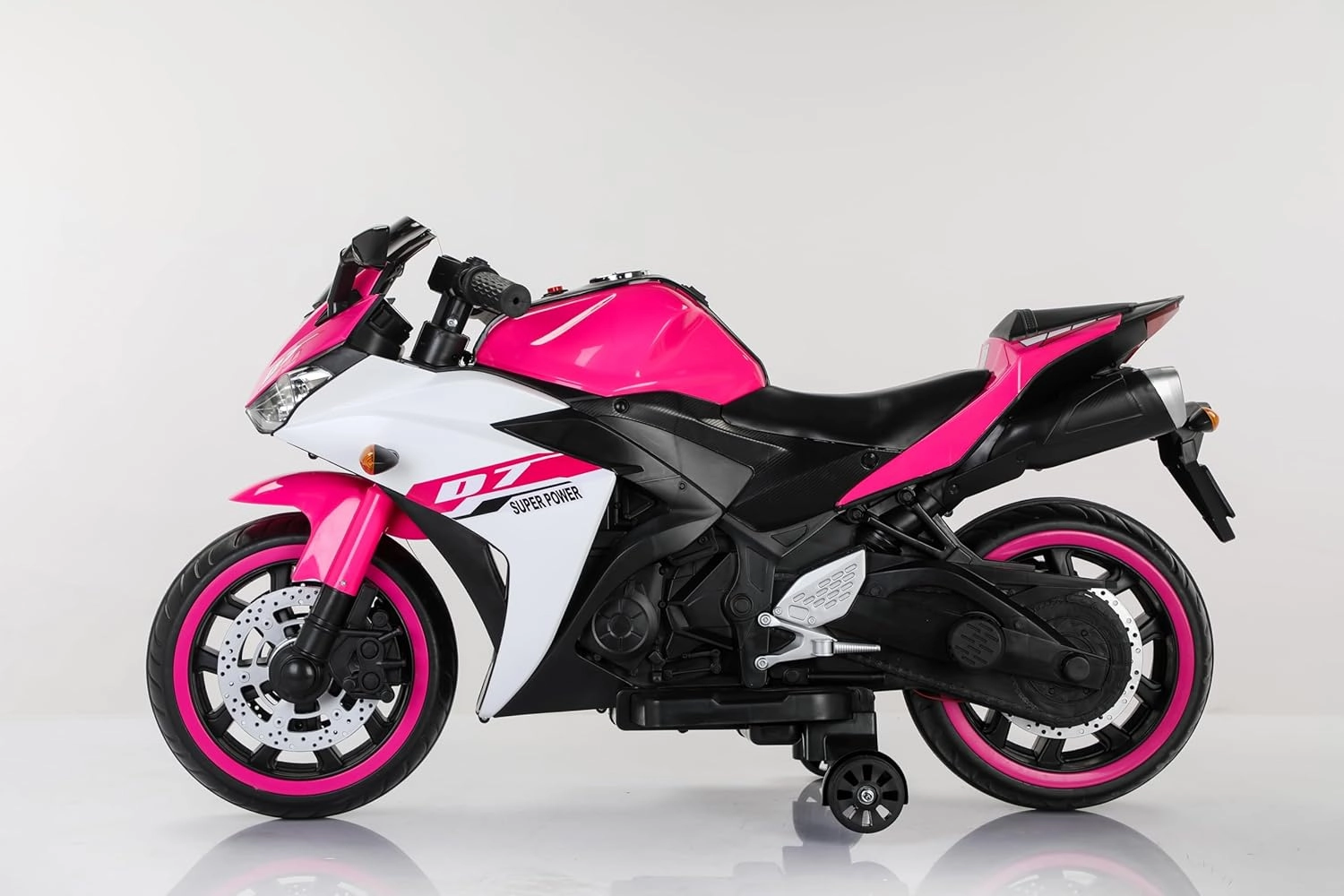 MEGHNA Kids Ride On Motorcycle 12V Electric Battery Powered for Kids Ages 3-8 Years with LED Light Tire Wide PU Seat Electric Motorcycle with Training Wheel for Boys Girls Toy Gifts (Pink)