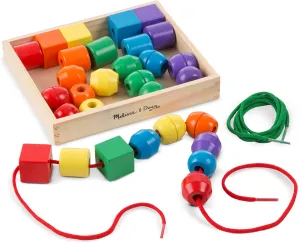 Melissa & Doug Primary Lacing Beads - Educational Toy With 30 Wooden Beads and 2 Laces For Toddlers, Fine Motor Skills Lacing Toys For Toddlers And Kids Ages 3 
