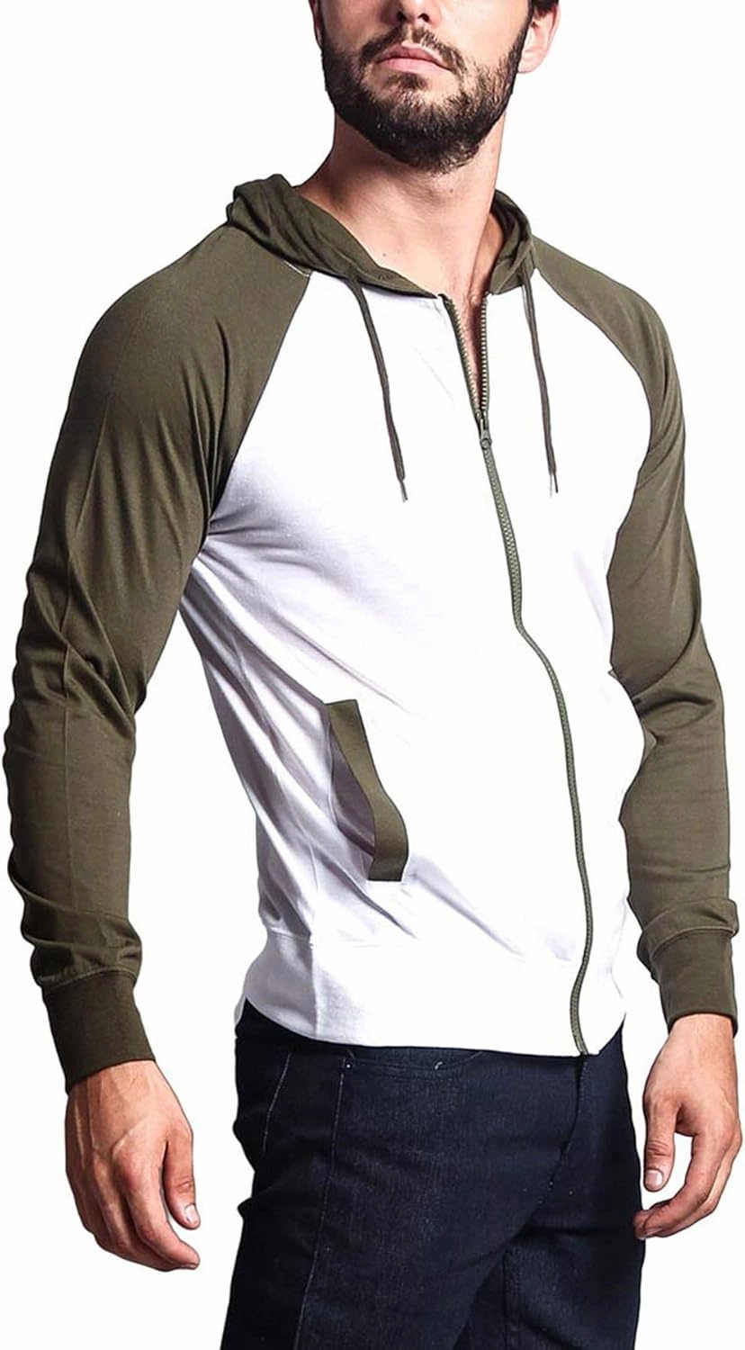 Men's Raglan Lightweight Zip Up Hoodie Sweatshirts