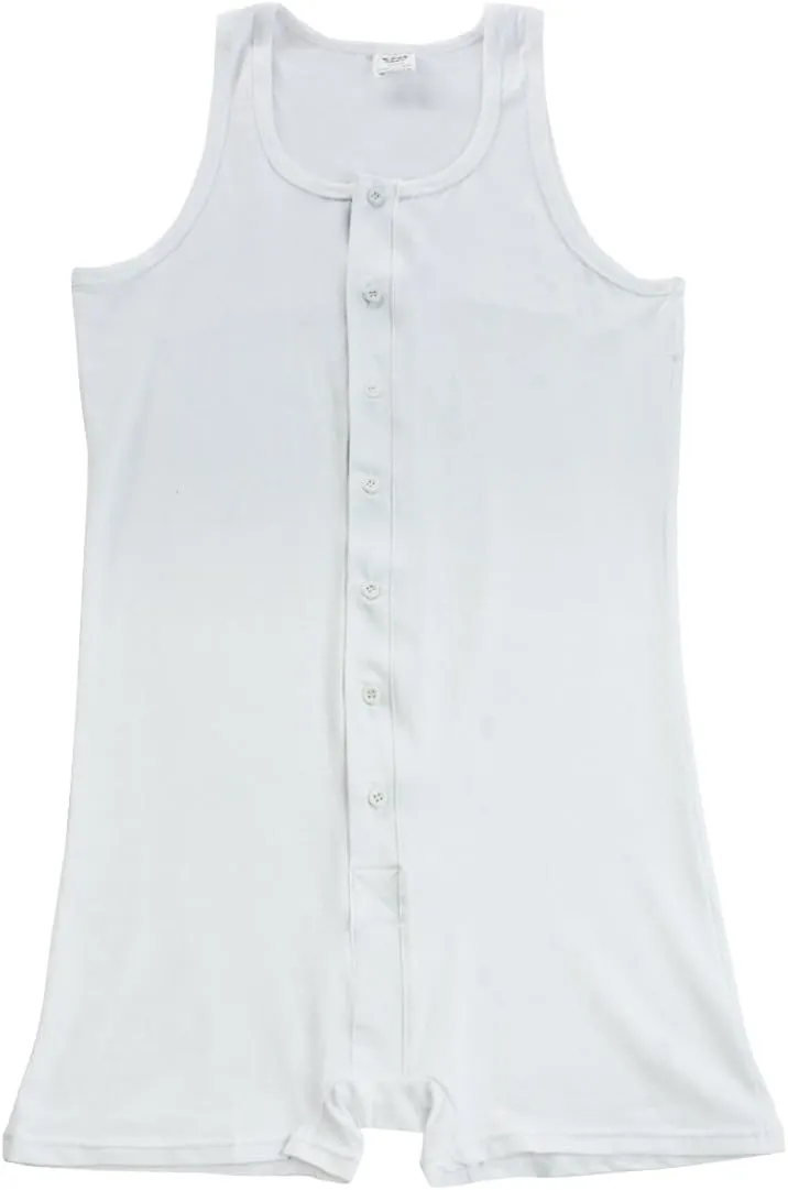 Mens Cotton Sleeveless Front Button One Piece Stretch Teddy Leotard Bodysuits