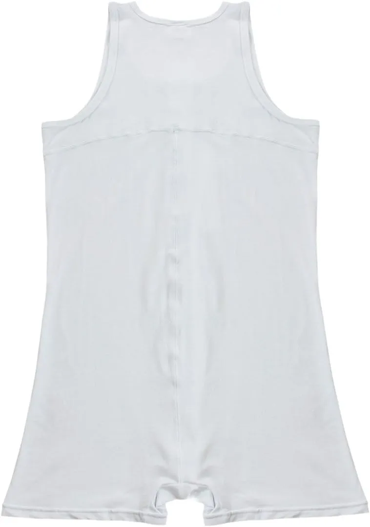 Mens Cotton Sleeveless Front Button One Piece Stretch Teddy Leotard Bodysuits