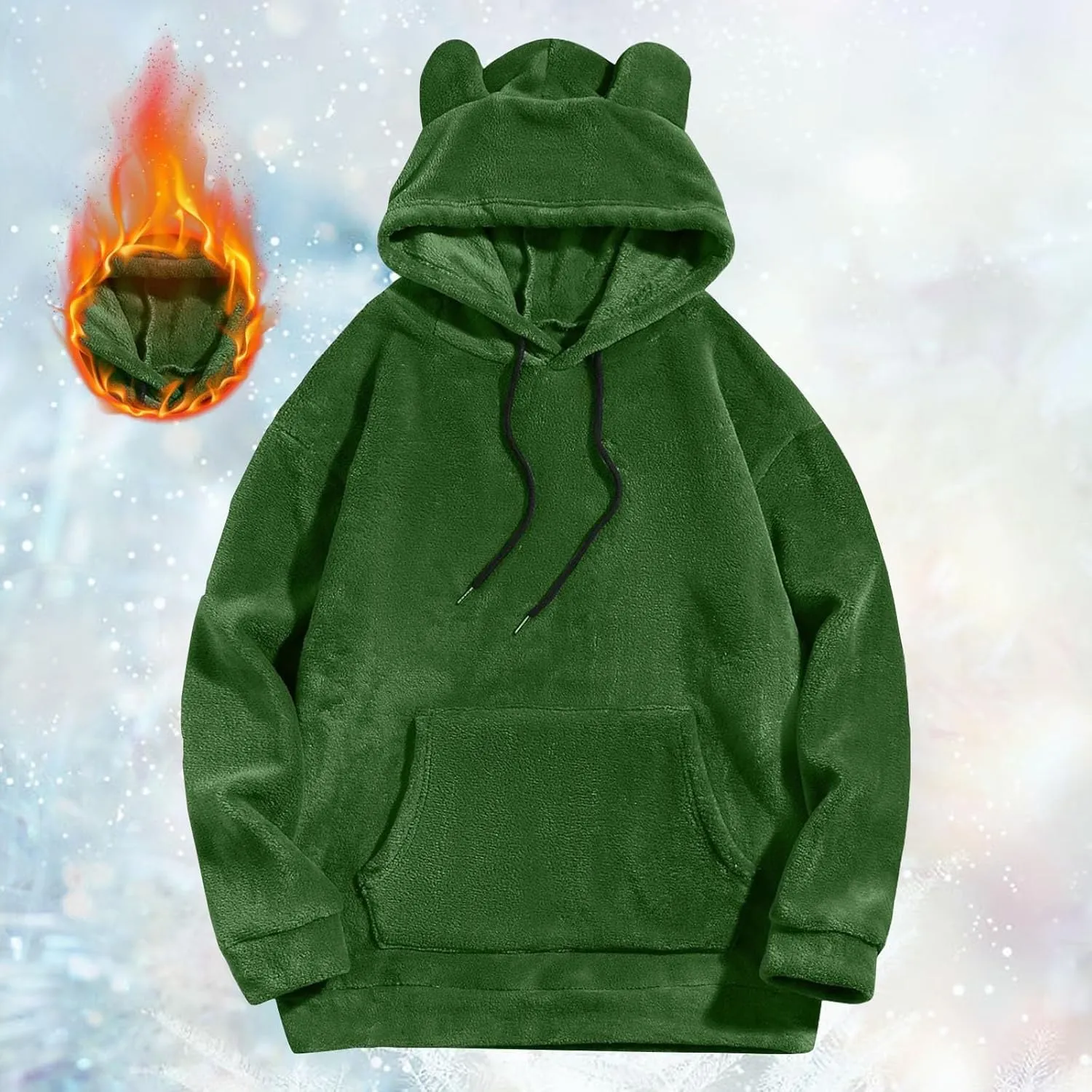 Men's Teddy Bear Ear Hoodies Pullover Oversized Long Sleeve Fuzzy Fleece Hooded Sweatshirts Soft Warm Plush Homewear