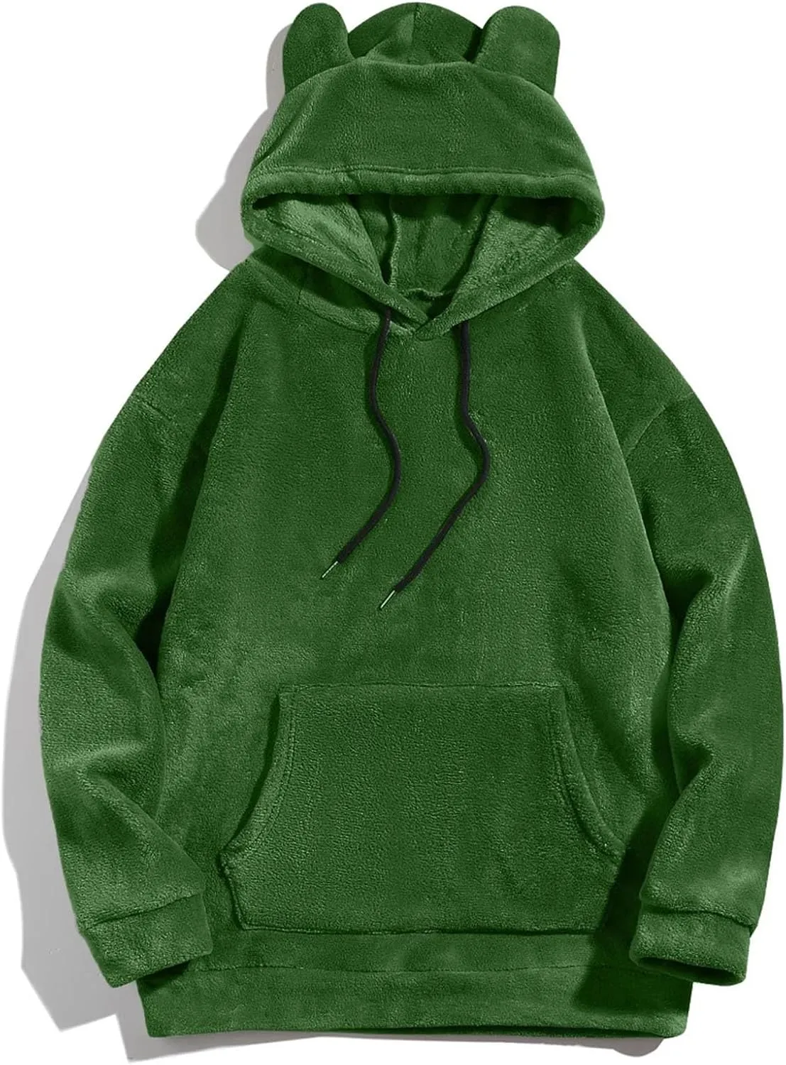 Men's Teddy Bear Ear Hoodies Pullover Oversized Long Sleeve Fuzzy Fleece Hooded Sweatshirts Soft Warm Plush Homewear