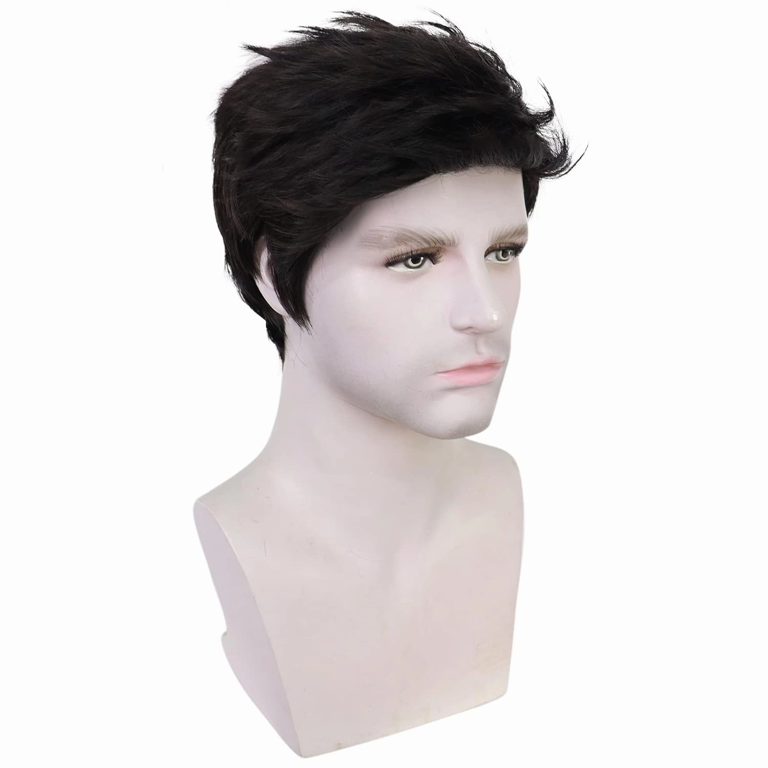 Mens Black Wig Short Straight Black Wig Layered Male Heat Resistant Synthetic Hair Replacement