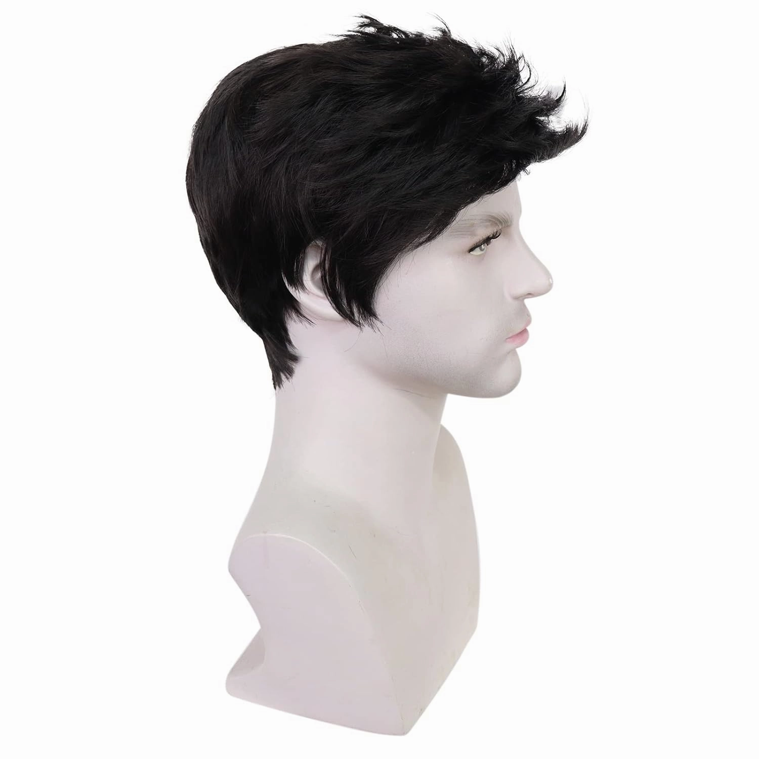 Mens Black Wig Short Straight Black Wig Layered Male Heat Resistant Synthetic Hair Replacement