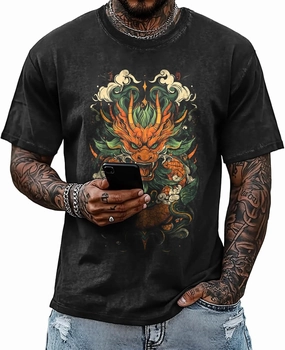 Mens Dragon Grpahic T-Shirts Short Sleeve 100% Cotton Crewneck Big and Tall Outdoor Summer Quick Dry Undershirts