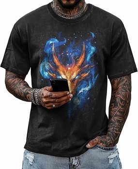 Mens Dragon Grpahic T-Shirts Short Sleeve 100% Cotton Crewneck Big and Tall Outdoor Summer Quick Dry Undershirts