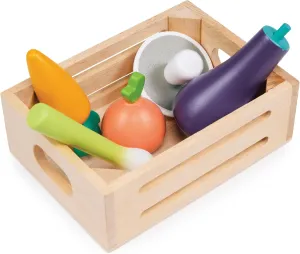 Mentari Toys - Allotment Crate - 6pc Wooden Crate with Vegetable Food Items - Market Pretend Play Toy Food - Play Kitchen Accessories - Imaginative Play Set for Toddlers and Kids - Age 3 
