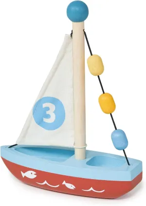 Mentari Toys - Wooden Sailing Boat - Solid Wood Play Boat with Colorful Beads and Fabric Sail - Pretend Play Toy for Toddlers - Inspire Creativity and Storytelling - Age 18m 