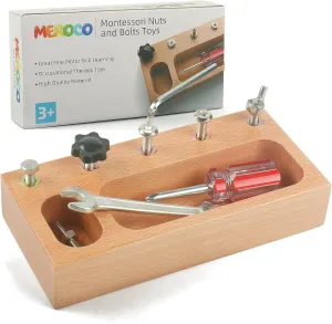 MEROCO Montessori Screwdriver Board Set for Kids 2-5 Years, Wooden Educational Learning Sensory Nuts and Bolts for Toddlers, Preschool STEM Waldorf Gift