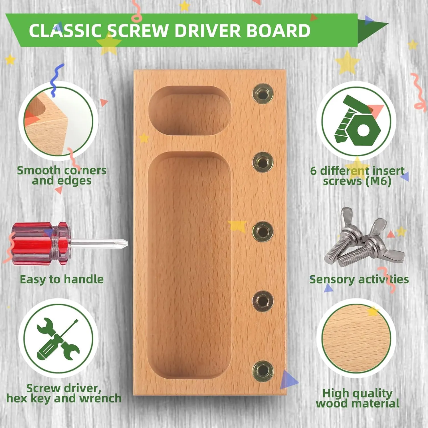MEROCO Montessori Screwdriver Board Set for Kids 2-5 Years, Wooden Educational Learning Sensory Nuts and Bolts for Toddlers, Preschool STEM Waldorf Gift