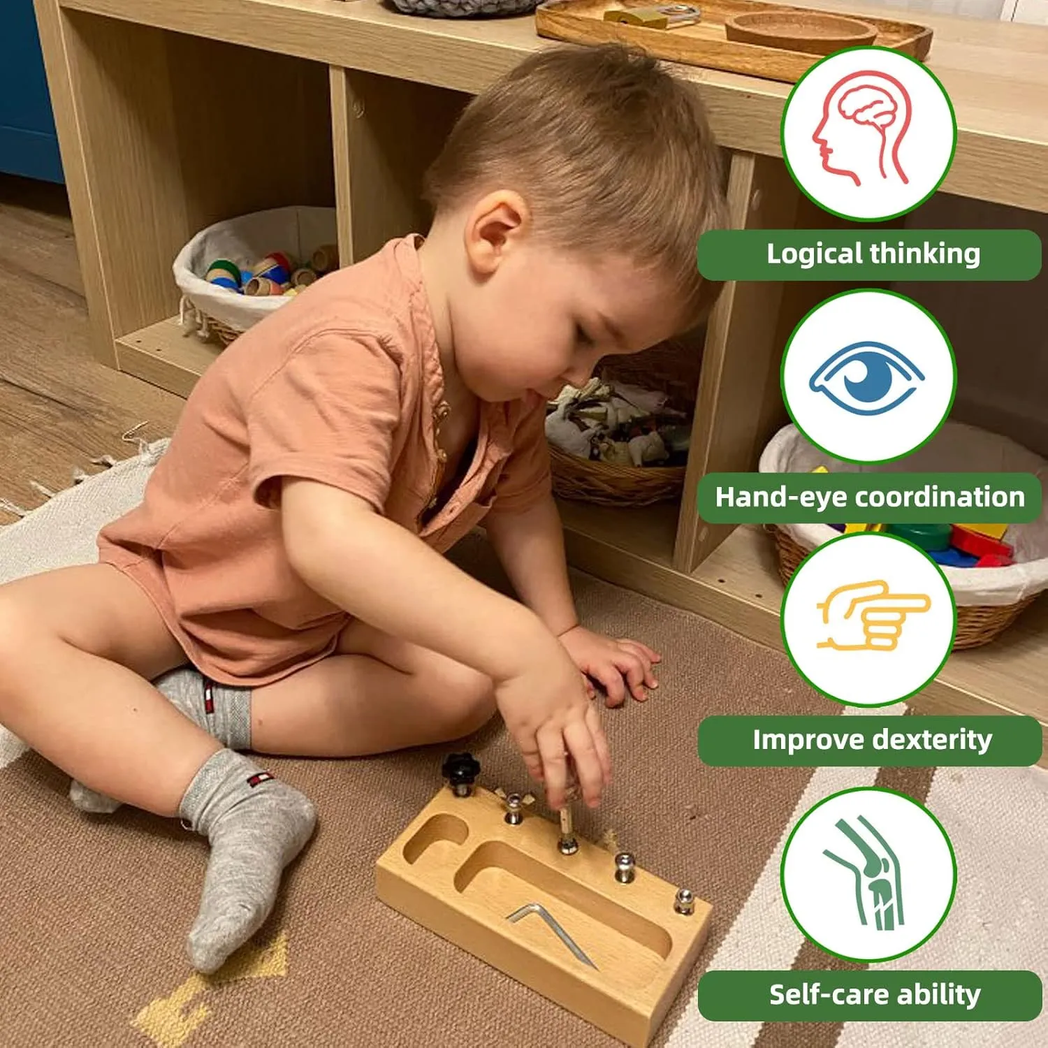 MEROCO Montessori Screwdriver Board Set for Kids 2-5 Years, Wooden Educational Learning Sensory Nuts and Bolts for Toddlers, Preschool STEM Waldorf Gift