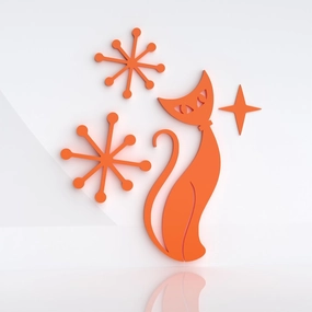 Mid-Century Modern Atomic Cat Fridge Magnets - Retro 50s & 60s Style Kitchen Décor, Vintage MCM Refrigerator Magnets, Unique Gift Idea (Orange)