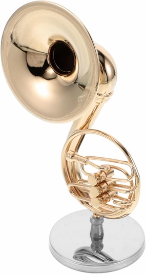 Milisten Miniature French Horn Model Elegant Brass Gold-Plated Musical Instrument for Dollhouse Display Compact Decorative for Music Room and Collector Showcase