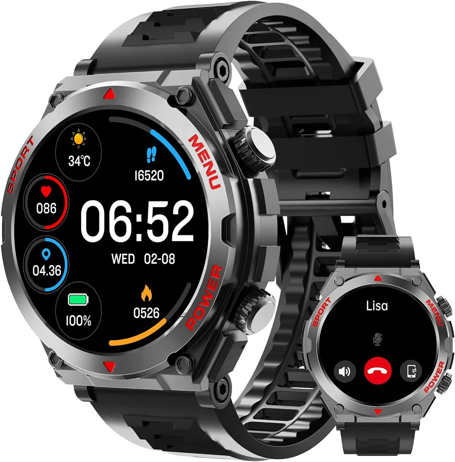 Military Smart Watch for Men (Answer/Make Call), 1.52" HD Smartwatch for Android Phones/iPhone, 100  Sport Mode Fitness Tracker with Heart Rate, SpO2, Stress and Sleep Monitor, IP68 Waterproof