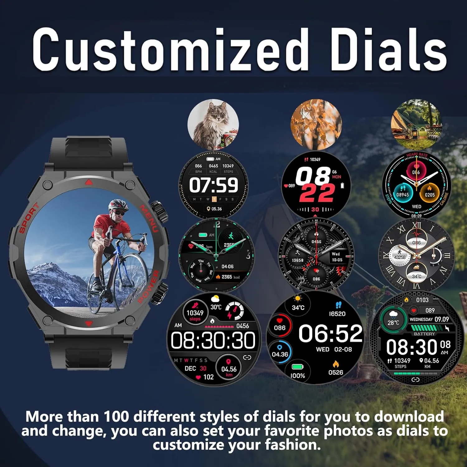 Military Smart Watch for Men (Answer/Make Call), 1.52" HD Smartwatch for Android Phones/iPhone, 100  Sport Mode Fitness Tracker with Heart Rate, SpO2, Stress and Sleep Monitor, IP68 Waterproof