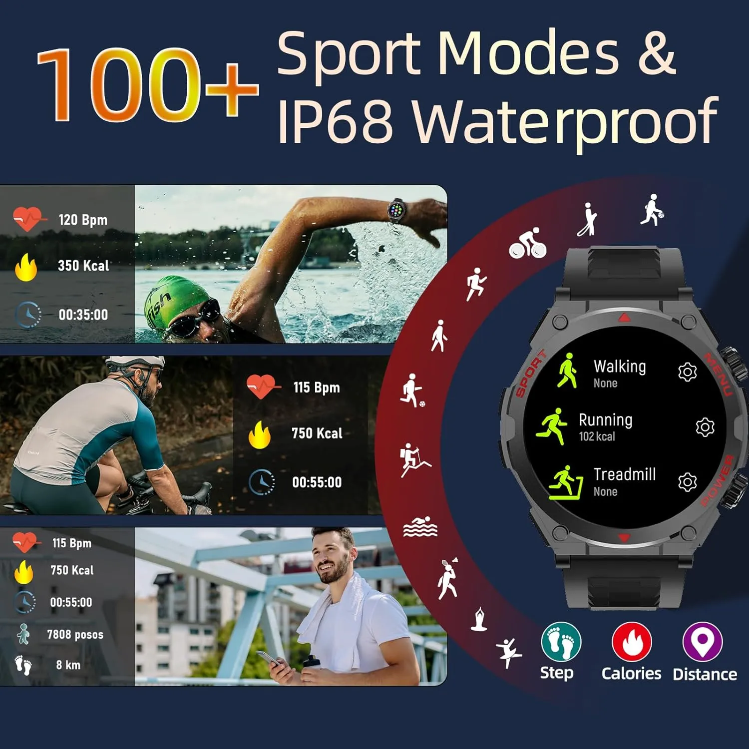Military Smart Watch for Men (Answer/Make Call), 1.52" HD Smartwatch for Android Phones/iPhone, 100  Sport Mode Fitness Tracker with Heart Rate, SpO2, Stress and Sleep Monitor, IP68 Waterproof