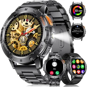 Military Smart Watches for Men(Answer/Make Call) - 3 Straps,1.43" HD AMOLED Upgraded Outdor 530mAh Sports Smartwatch with Flashlight/Heart Rate/Sleep Monitor/IP68, Fitness Tracker for Android iOS