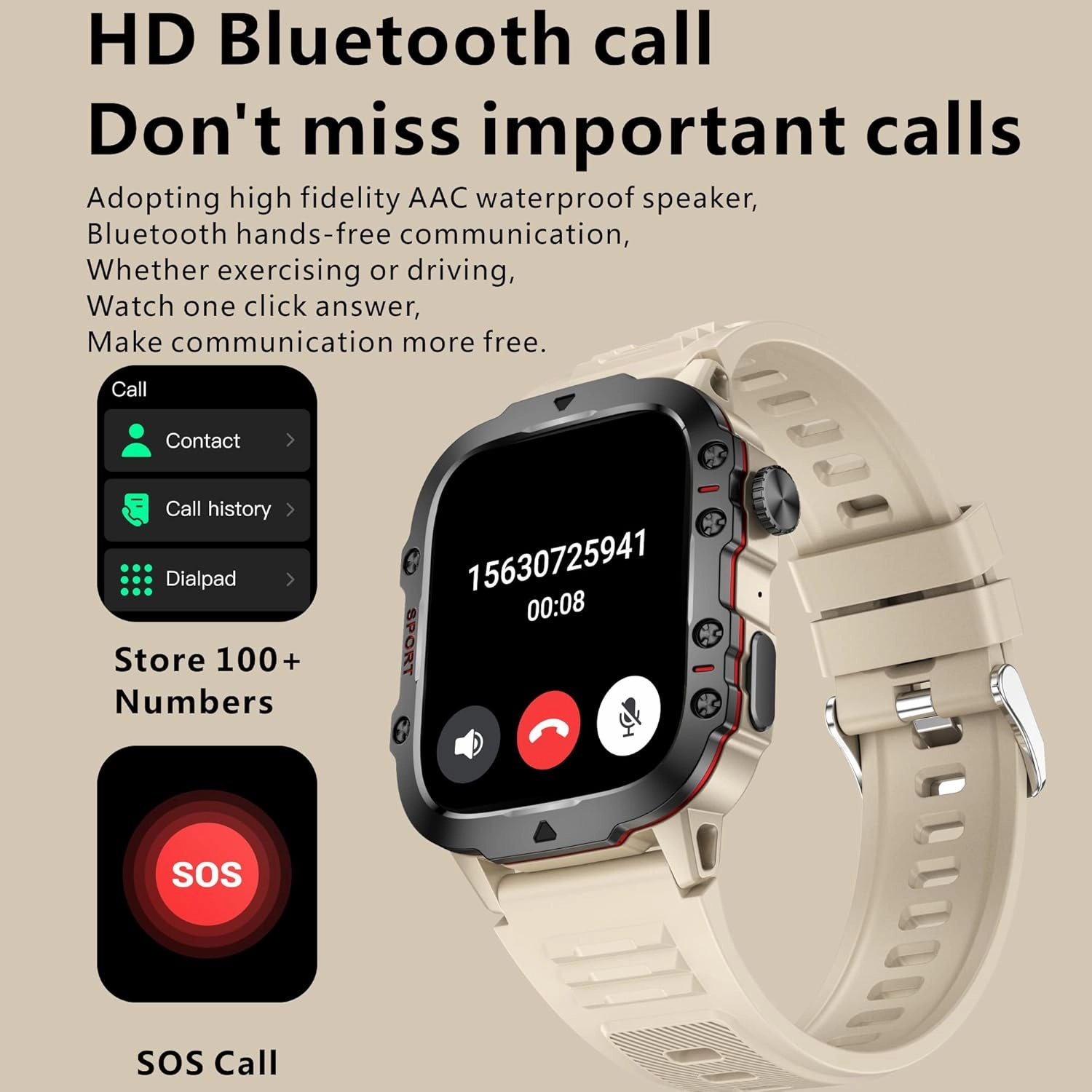 Military Smart Watch Answer Make Calls Smartwatch Compatible iPhone Android Phones 1.96" Fitness Tracker Heart Rate Monitor Sleep Monitor Pedometer