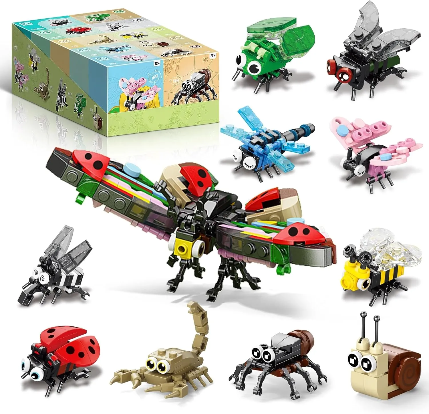 Mini Creature Building Block Set, 10-in-1 Create 10 Fun Critters or One Large Dragonfly, 318 Pieces, STEM Toy for Kids and Adults, Easter Gifts, Party Favors, Holiday & Birthday Creative Ideas
