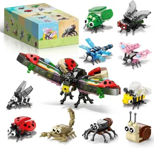 Mini Creature Building Block Set, 10-in-1 Create 10 Fun Critters or One Large Dragonfly, 318 Pieces, STEM Toy for Kids and Adults, Easter Gifts, Party Favors, Holiday & Birthday Creative Ideas
