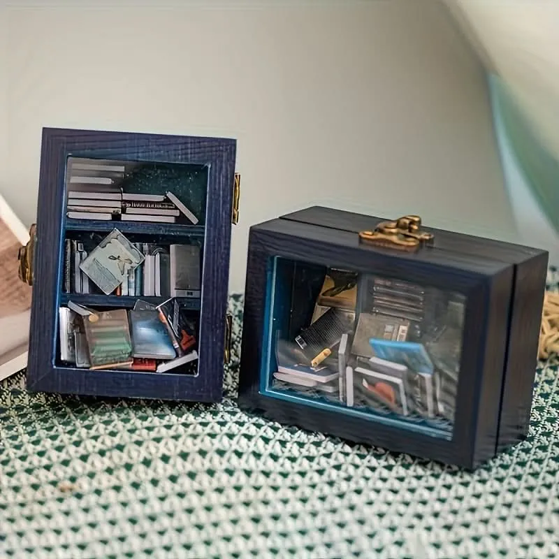Miniature Aluminum Alloy Bookshelf – Multi-Compartment Organizer for Dollhouses