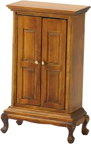 Miniature Furniture Model Elegant European Style Double Door Wardrobe Realistic Dollhouse Cabinet for Home Decor Walnut Color Design for Miniature Collectors